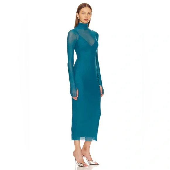AFRM Blue Ribbed Long Sleeve Turtleneck Sheath Dress - Picture 4 of 5